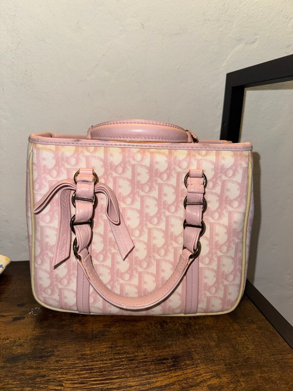 Christian Dior Vintage Y2K galliano Pink Monogram Bow Tote Bag